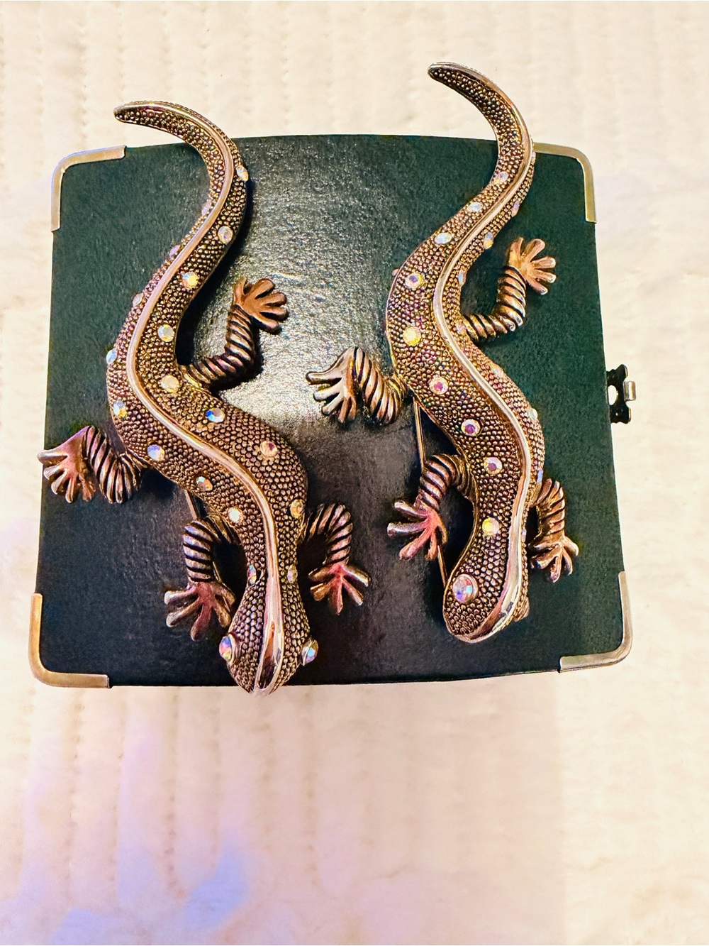 Universal Thread Bronze-Tone Lizard Wall Accent Pair with Sparkle Studs